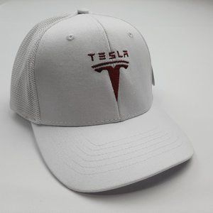 Tesla Embroidered Mesh Snapback Cap Hat White